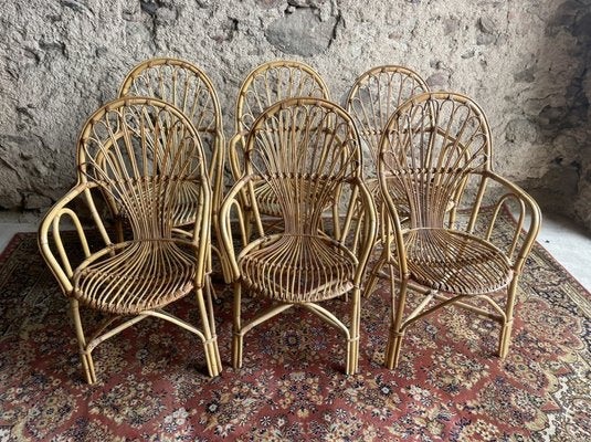 Rattan Armchairs, 1950s, Set of 6-SDV-1332243