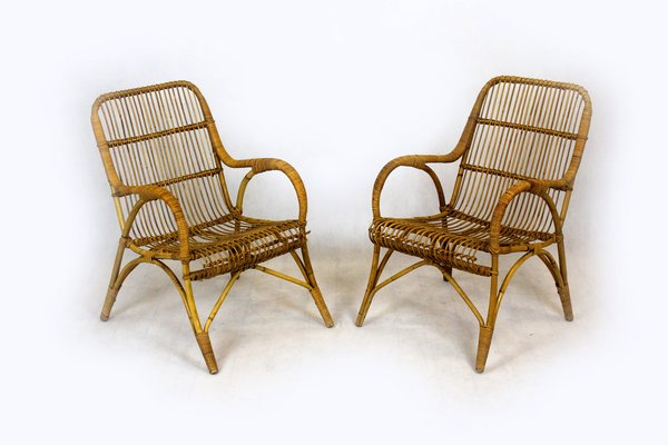 Rattan Armchairs, Table and Stool, 1960s, Set of 4-WVS-1320667