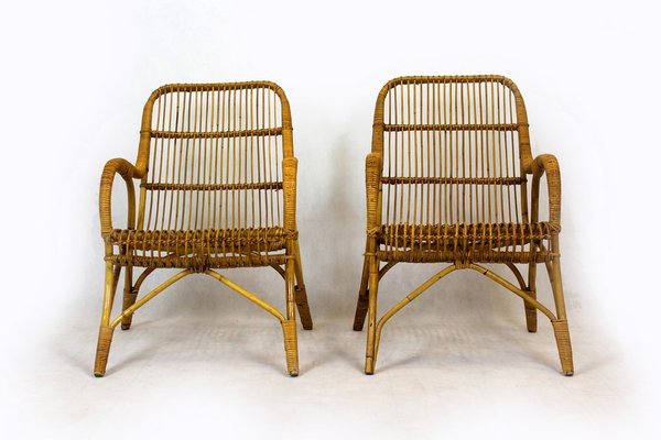 Rattan Armchairs, Table and Stool, 1960s, Set of 4-WVS-1320667