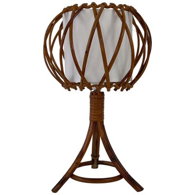 Rattan Bamboo and Fabric Table Lamp by Louis Sognot, France, 1950s-OE-1821536