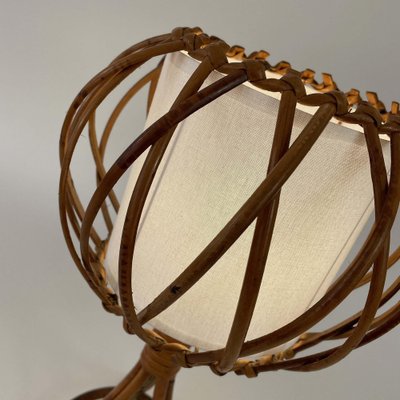 Rattan Bamboo and Fabric Table Lamp by Louis Sognot, France, 1950s-OE-1821536