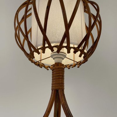 Rattan Bamboo and Fabric Table Lamp by Louis Sognot, France, 1950s-OE-1821536