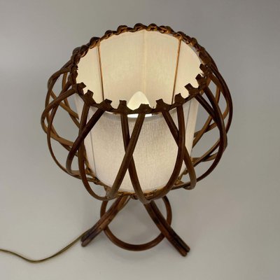 Rattan Bamboo and Fabric Table Lamp by Louis Sognot, France, 1950s-OE-1821536