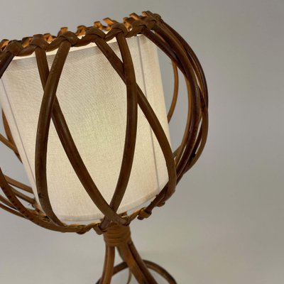 Rattan Bamboo and Fabric Table Lamp by Louis Sognot, France, 1950s-OE-1821536