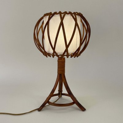 Rattan Bamboo and Fabric Table Lamp by Louis Sognot, France, 1950s-OE-1821536