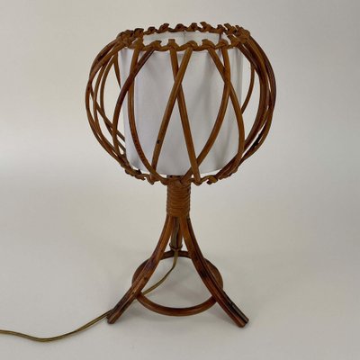 Rattan Bamboo and Fabric Table Lamp by Louis Sognot, France, 1950s-OE-1821536