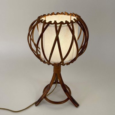 Rattan Bamboo and Fabric Table Lamp by Louis Sognot, France, 1950s-OE-1821536