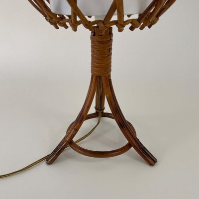 Rattan Bamboo and Fabric Table Lamp by Louis Sognot, France, 1950s-OE-1821536