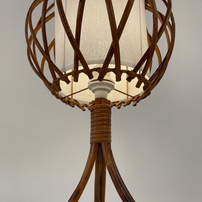 Rattan Bamboo and Fabric Table Lamp by Louis Sognot, France, 1950s-OE-1821536