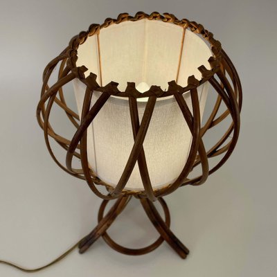 Rattan Bamboo and Fabric Table Lamp by Louis Sognot, France, 1950s-OE-1821536