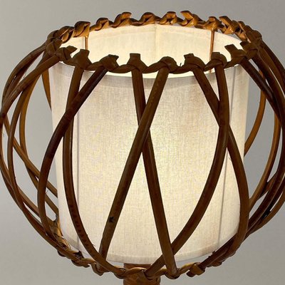 Rattan Bamboo and Fabric Table Lamp by Louis Sognot, France, 1950s-OE-1821536