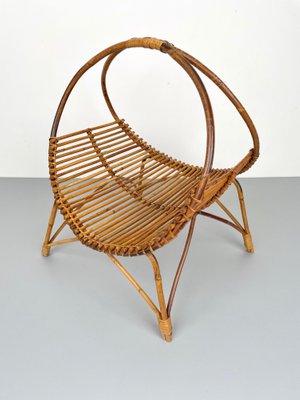 Rattan & Bamboo Curved Magazine Rack, Italy, 1960s-LYQ-1171403