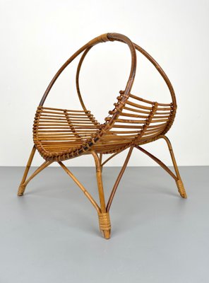 Rattan & Bamboo Curved Magazine Rack, Italy, 1960s-LYQ-1171403