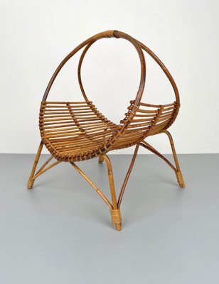 Rattan & Bamboo Curved Magazine Rack, Italy, 1960s-LYQ-1171403