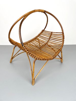 Rattan & Bamboo Curved Magazine Rack, Italy, 1960s-LYQ-1171403