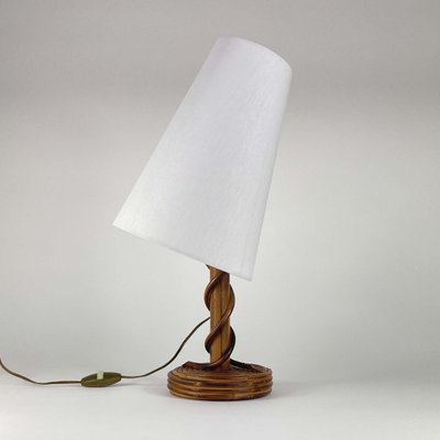 Rattan Bamboo & Fabric Table Lamp by Louis Sognot, France, 1950s-OE-1728553