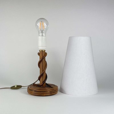 Rattan Bamboo & Fabric Table Lamp by Louis Sognot, France, 1950s-OE-1728553