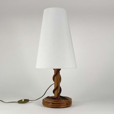 Rattan Bamboo & Fabric Table Lamp by Louis Sognot, France, 1950s-OE-1728553