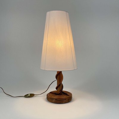 Rattan Bamboo & Fabric Table Lamp by Louis Sognot, France, 1950s-OE-1728553