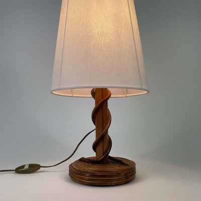 Rattan Bamboo & Fabric Table Lamp by Louis Sognot, France, 1950s-OE-1728553