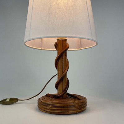 Rattan Bamboo & Fabric Table Lamp by Louis Sognot, France, 1950s-OE-1728553