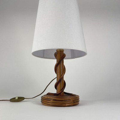 Rattan Bamboo & Fabric Table Lamp by Louis Sognot, France, 1950s-OE-1728553