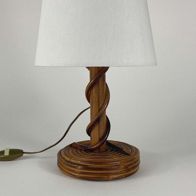 Rattan Bamboo & Fabric Table Lamp by Louis Sognot, France, 1950s-OE-1728553