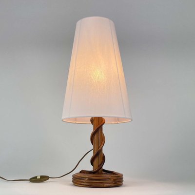 Rattan Bamboo & Fabric Table Lamp by Louis Sognot, France, 1950s-OE-1728553