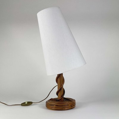 Rattan Bamboo & Fabric Table Lamp by Louis Sognot, France, 1950s-OE-1728553