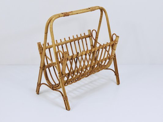 Rattan Bamboo Magazine Rack, France, 1950s-MWV-1805068