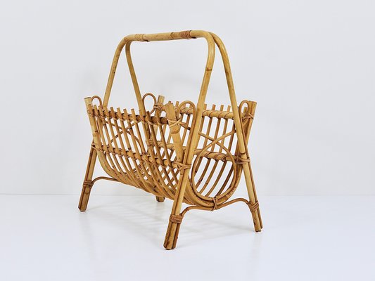 Rattan Bamboo Magazine Rack, France, 1950s-MWV-1805068