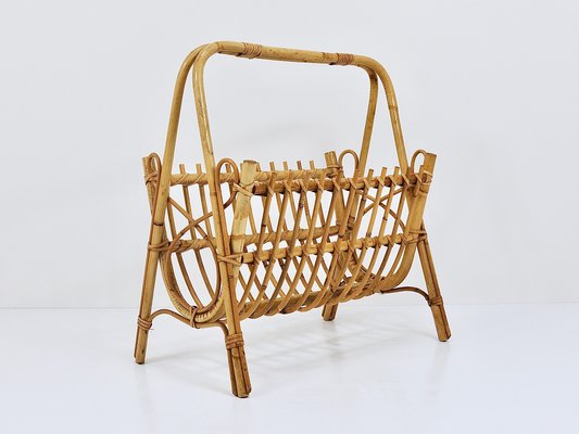 Rattan Bamboo Magazine Rack, France, 1950s-MWV-1805068