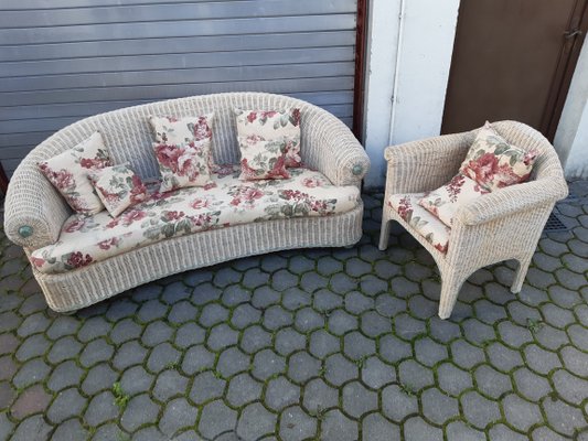 Rattan Bamboo Sofa and Armchair, 1960s, Set of 2-WQQ-1416869