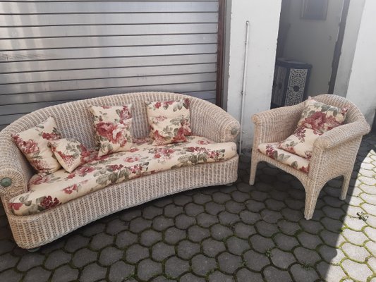 Rattan Bamboo Sofa and Armchair, 1960s, Set of 2-WQQ-1416869