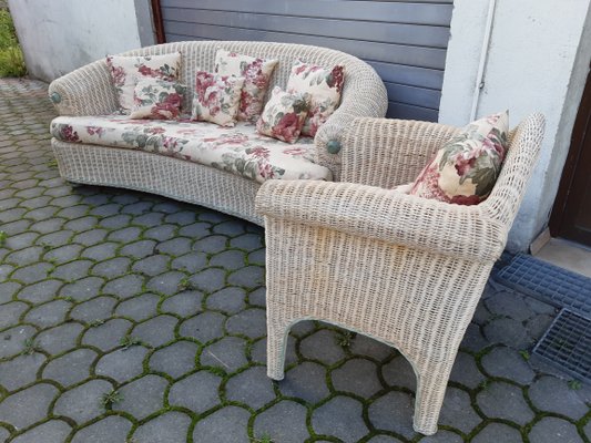 Rattan Bamboo Sofa and Armchair, 1960s, Set of 2-WQQ-1416869