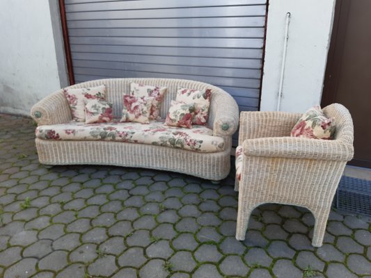 Rattan Bamboo Sofa and Armchair, 1960s, Set of 2-WQQ-1416869