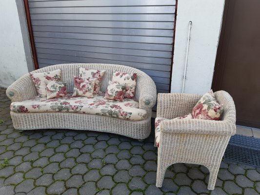 Rattan Bamboo Sofa and Armchair, 1960s, Set of 2-WQQ-1416869