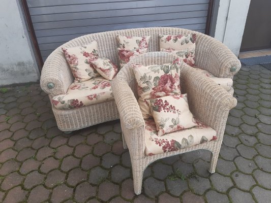 Rattan Bamboo Sofa and Armchair, 1960s, Set of 2-WQQ-1416869