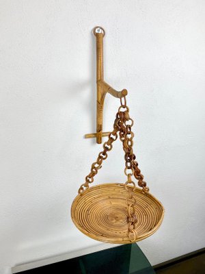 Rattan & Bamboo Wall Stand Flower Plant Holder, Italy, 1960s-LYQ-1171453