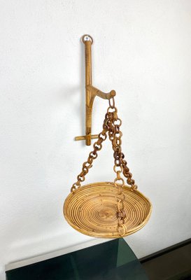 Rattan & Bamboo Wall Stand Flower Plant Holder, Italy, 1960s-LYQ-1171453