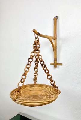 Rattan & Bamboo Wall Stand Flower Plant Holder, Italy, 1960s-LYQ-1171453