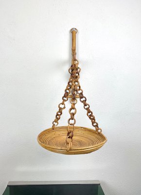 Rattan & Bamboo Wall Stand Flower Plant Holder, Italy, 1960s-LYQ-1171453