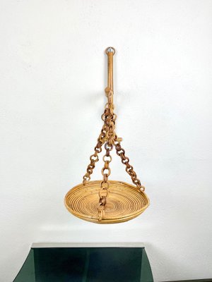 Rattan & Bamboo Wall Stand Flower Plant Holder, Italy, 1960s-LYQ-1171453