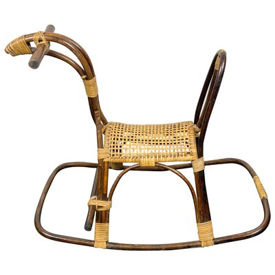 Rattan Bamboo & Wicker Rocking Horse Toy, Italy, 1960-LYQ-1171464