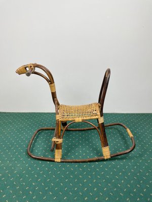 Rattan Bamboo & Wicker Rocking Horse Toy, Italy, 1960-LYQ-1171464