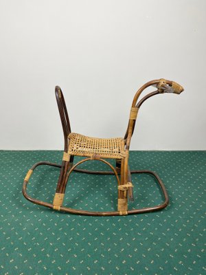 Rattan Bamboo & Wicker Rocking Horse Toy, Italy, 1960-LYQ-1171464