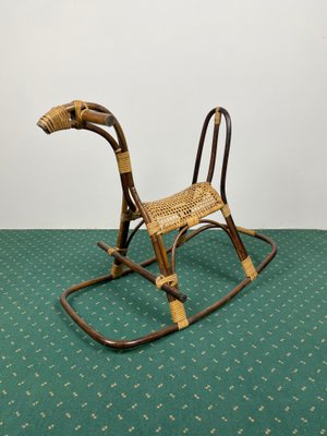 Rattan Bamboo & Wicker Rocking Horse Toy, Italy, 1960-LYQ-1171464