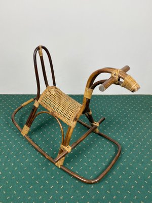 Rattan Bamboo & Wicker Rocking Horse Toy, Italy, 1960-LYQ-1171464