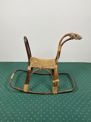 Rattan Bamboo & Wicker Rocking Horse Toy, Italy, 1960-LYQ-1171464