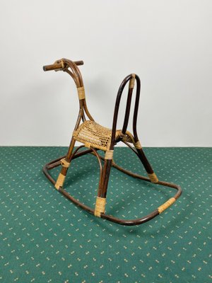 Rattan Bamboo & Wicker Rocking Horse Toy, Italy, 1960-LYQ-1171464